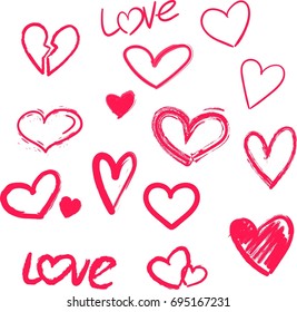 Vector hand-painted ink illustration with hearts. Abstract background. Doodles.