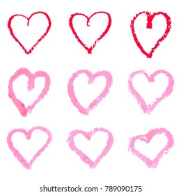 Vector hand-painted ink illustration with hearts. Abstract background. Doodles.
