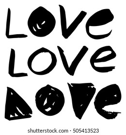 Vector handpainted ink illustration with Love lettering.
