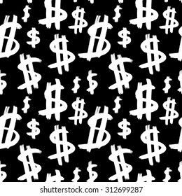 Vector hand-painted ink illustration with signs of dollar. Abstract background. Doodles.