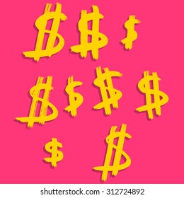 Vector hand-painted ink illustration with signs of dollar. Abstract background. Doodles.