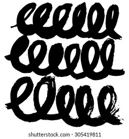 Vector hand-painted ink illustration with wave lines. Abstract background.