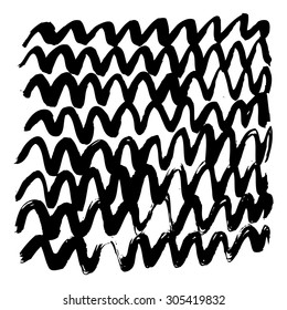 Vector hand-painted ink illustration with wave lines. Abstract background.