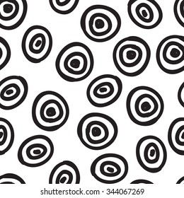 Vector hand-painted seamless pattern with circles, bubble, doodle. Abstract background in memphis style for textile, pillow, copybook, dishes another business