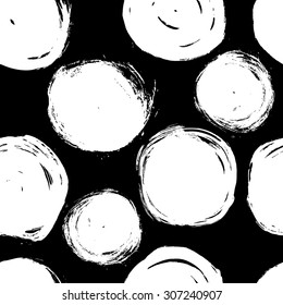 Vector hand-painted seamless pattern with ink dots and circles. Abstract background.