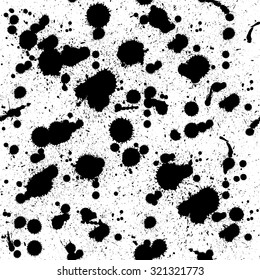Vector hand-painted seamless pattern with ink dots and splats. Abstract background.