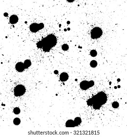Vector hand-painted seamless pattern with ink dots and splats. Abstract background.