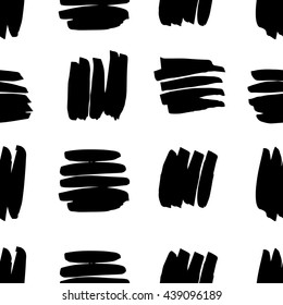 Vector hand-painted seamless pattern with ink brush strokes. Abstract background.
