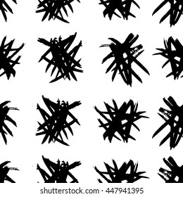 Vector hand-painted seamless pattern with ink dots and splats. Abstract background.