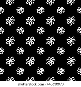 Vector hand-painted seamless pattern with ink brush strokes. Abstract background. Flowers.