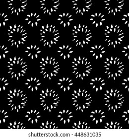 Vector hand-painted seamless pattern with ink brush strokes. Abstract background. Flowers.