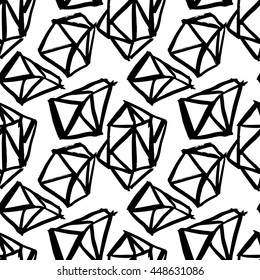 Vector hand-painted seamless pattern with ink brush strokes. Abstract background.