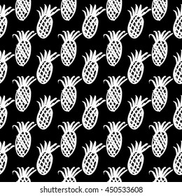 Vector hand-painted seamless pattern with ink brush strokes. Abstract background. Ananas.