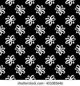 Vector hand-painted seamless pattern with ink brush strokes. Abstract background. Flowers.