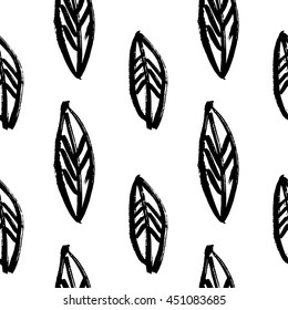 Vector hand-painted seamless pattern with ink brush strokes. Abstract background. Flowers.