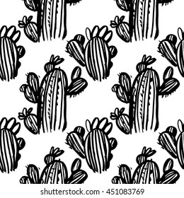 Vector hand-painted seamless pattern with ink brush strokes. Abstract background. Flowers.