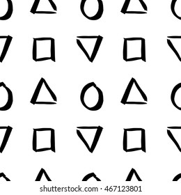Vector hand-painted seamless pattern with ink brush strokes. Abstract background.