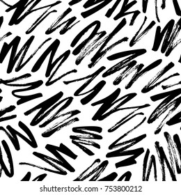 Vector hand-painted seamless pattern with ink brush strokes. Ink illustration. Hand drawn ornament for wrapping paper.