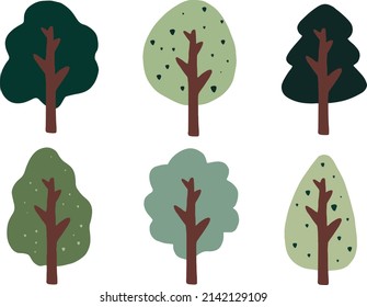 Vector handpainted set of illustrations of trees. Ideal for print, stickers, scrap booking, collage, graphic design and other creative prohects.