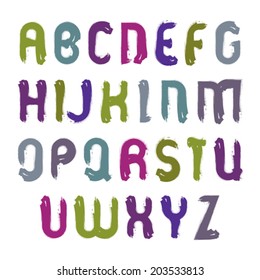 Vector hand-painted smear capital letters isolated on white background, acrylic uppercase art script, grungy font with brushstrokes.