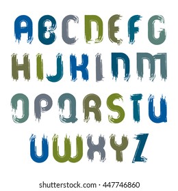 Vector hand-painted smear capital letters isolated on white background, uppercase art script with brushstrokes, smudge acrylic font.