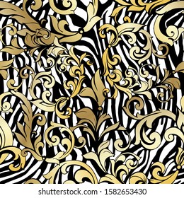 Vector hand-painted vintage baroque ornament. Retro pattern antique style acanthus. Seamless pattern