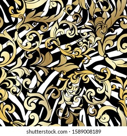 Vector hand-painted vintage baroque ornament. Retro pattern antique style acanthus. Seamless pattern