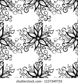 Vector hand-painted vintage flowers with curls. Seamless pattern