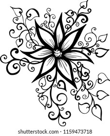 Vector hand-painted vintage flowers with curls. 