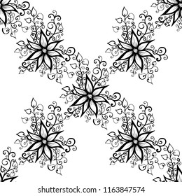 Vector hand-painted vintage flowers with curls. Seamless pattern