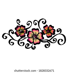 Vector hand-painted vintage flowers with curls isolated on white background