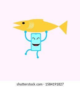 vector handphone cartoon character. catch stairs