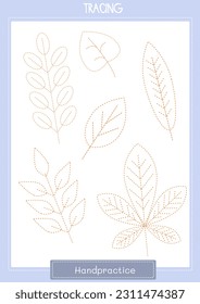 vector handpractice template for preschool children with tracing autumn leaves