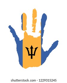 vector handprint in the form of the flag of Barbados