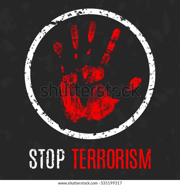 Vector handprint with inscription Stop terrorism