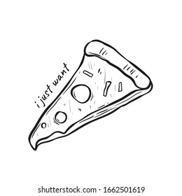 Vector handrawn pizza illustration on white background. Pizza doodle