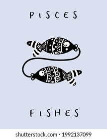 VECTOR HANDRAWN ZODIAC SIGN CUTE PISCES OR TWO FISHES