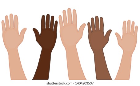 Vector of hands up in the air isolated.