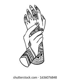 Vector hands with black and white pattern.Indian hands