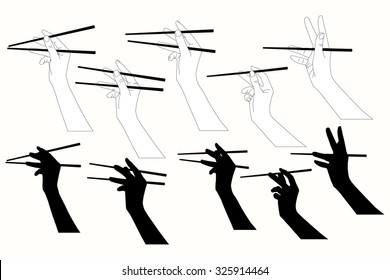 Vector of hands with chopstick.