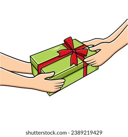 Vector Hands Giving Gift Box To Another Hands Gifting And Receiving Gift Concept Vector Illustration