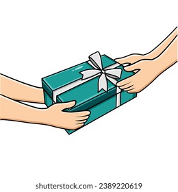 Vector Hands Giving Gift Box To Another Hands Gifting And Receiving Gift Concept Vector Illustration