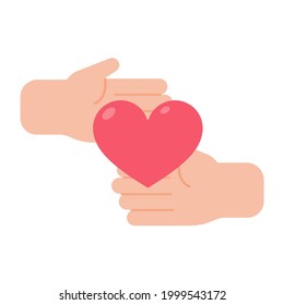 vector hands giving hearts to each other Helping the poor by donating items to charity