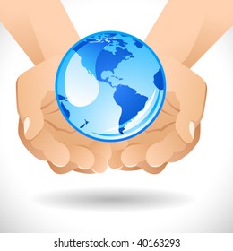 Vector hands with globe