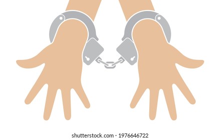 Vector hands in handcuffs. Isolated on white background.