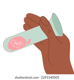 The vector with hands hold test-tube with embryo for artificial insemination.  Illustration good for poster medical clinic.
