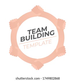 Vector hands holding in a circle with text. Team building. Isolated on white background.