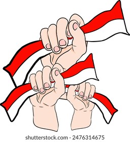 vector of hands holding the Indonesian flag