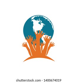 Vector with hands holding Planet Earth. Protection of nature, eco problem