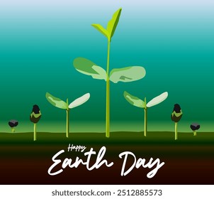 vector hands holding soil and planting new tree plants with green leaves and small trunks the world protect happy earth day
